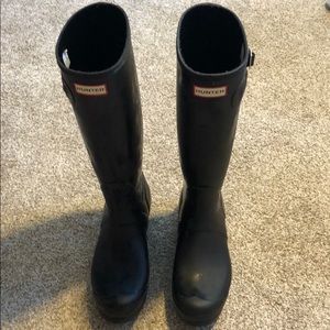 Matte Black Hunter rain boots with socks